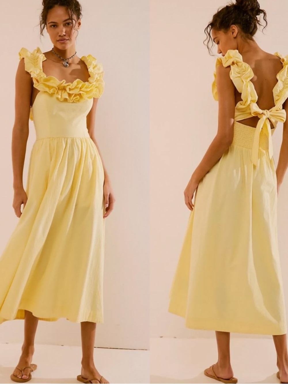 Free People Ruffle It Up Midi Dress Mellow Yellow